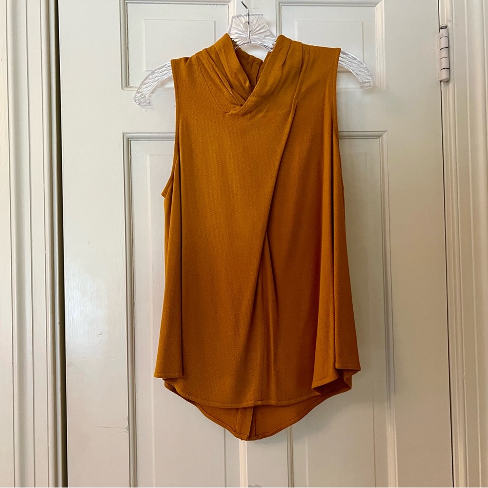 Maeve by Anthropologie Mustard Draped Mock Neck Sleeveless Top Sz 8